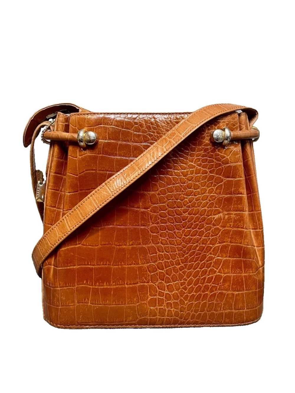 Bally Vintage Croc Embossed Structured Crossbody Shoulder Bag Made In Italy
